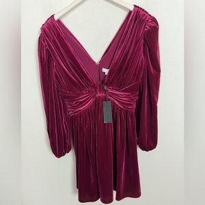 Gianni Bini Mariah 3/4 Sleeve Plunging V-Neck Red Velvet Mini Dress NEW Size 10